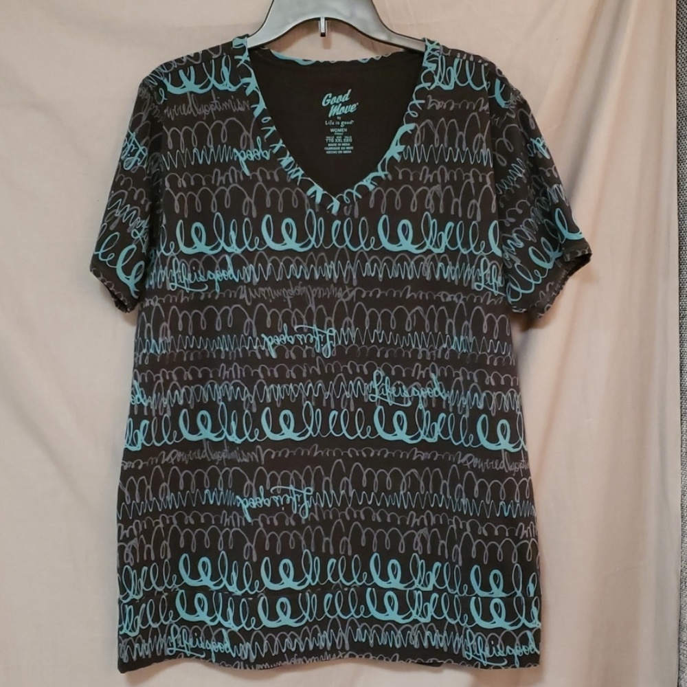 Life Is Good Black Good Move Woman's V-neckTee XXL